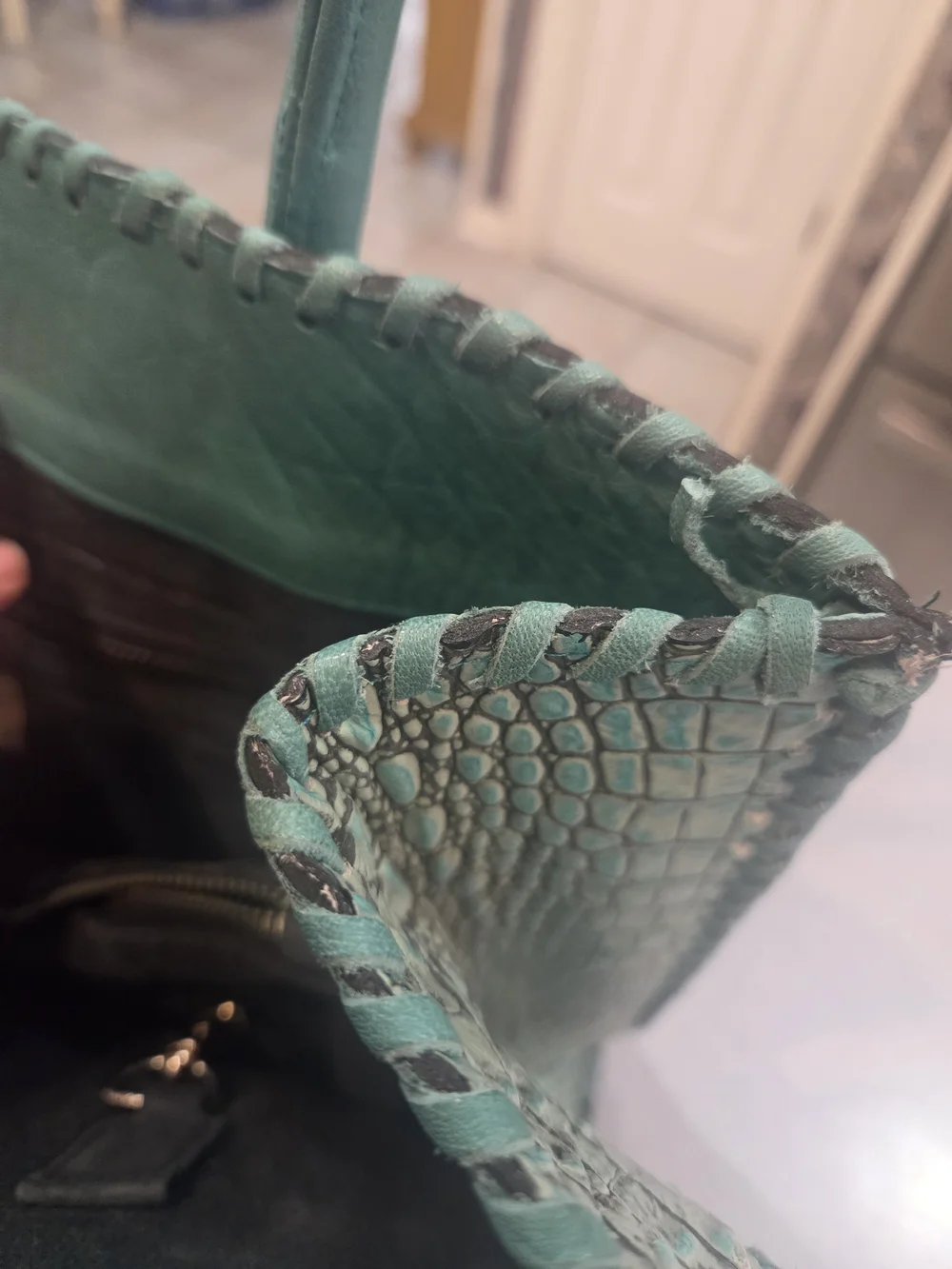 Juan Antonio Crocodile Turquoise Leather Purse Tote Bag Large